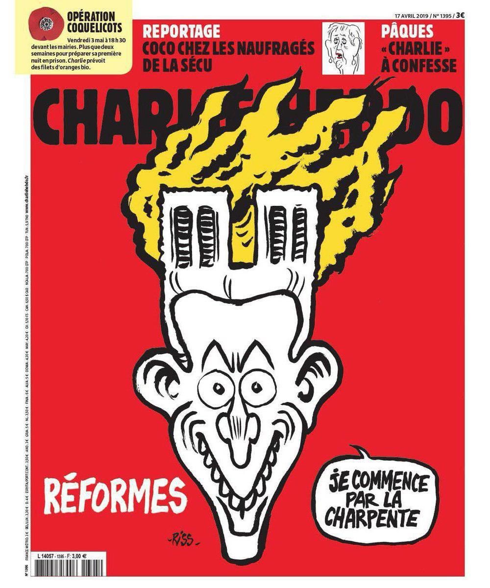 Charlie Hebdo опубликовал обложку с карикатурой на пожар в Нотр-Даме