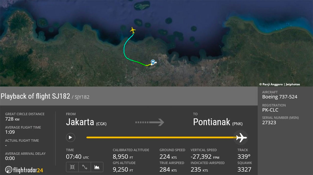 Вылетевший из Джакарты Boeing 737 пропал с радаров