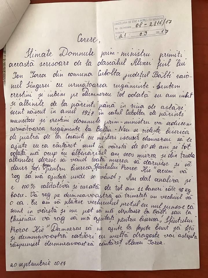 Scrisoarea unui bătrân de 90 de ani adresată premierului Filip