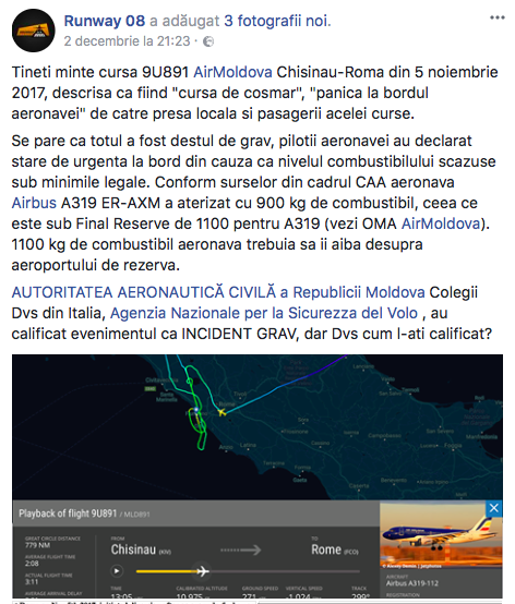 Ce spune Autoritatea Aeronautică Civilă și AirMoldova despre cursa de coșmar Chișinău-Roma din 5 noiembrie 2017
