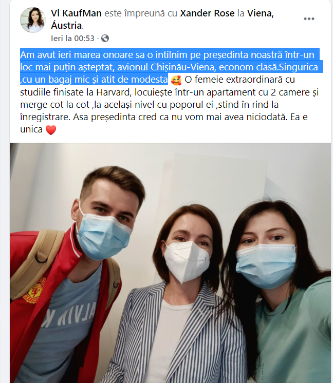 Санду заметили в эконом-классе авиарейса Кишинев-Вена