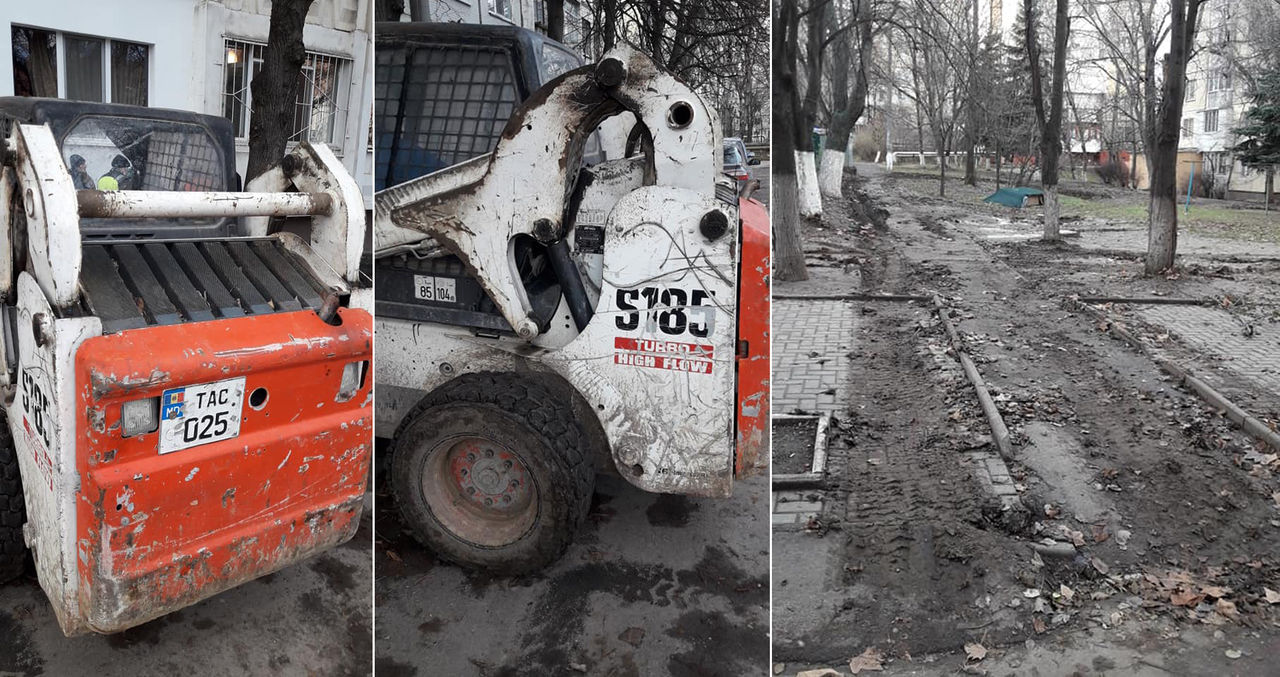 В Кишиневе коммунальщики "вспахали" двор жилого дома, убирая листья