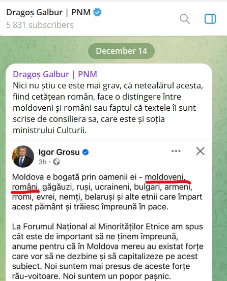 Унионисты раскритиковали Гросу за пост с упоминанием "молдаван" и "румын"