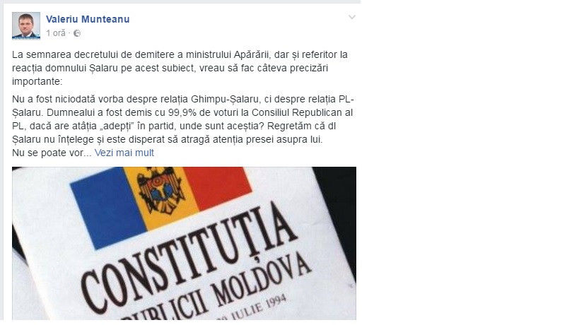 Munteanu consideră că Dodon e obligat să-l numească ministru al Apărării