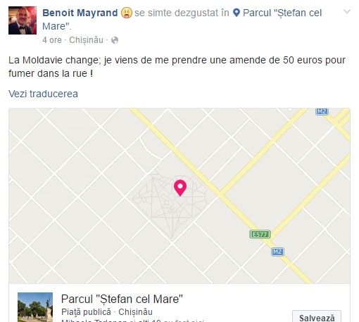 50 de euro amenda dupa ce a fost prins ca fumeaza in parcul Stefan cel Mare. Cine este ghinionistul