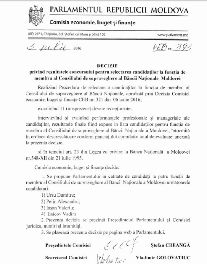 Были выбраны 4 кандидата на должность члена Наблюдательного Совета НБМ