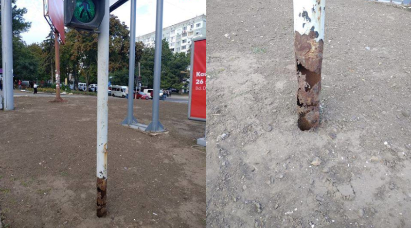 В Кишиневе опора светофора может рухнуть в любой момент