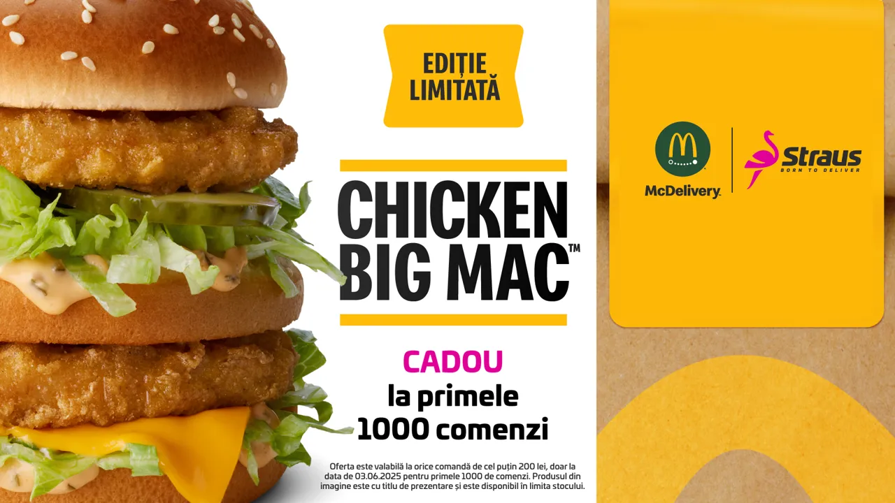 Chicken Big Mac la 0 lei pe 3 iunie exclusiv prin aplicația Straus