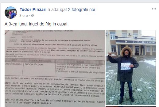 Un nou protest de-al lui Tudor Pînzari: Îngheț de frig în casă