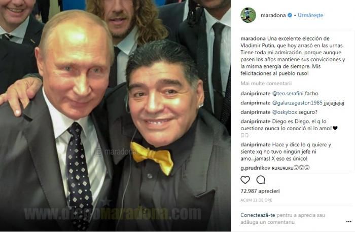 Diego Maradona, mesaj special pentru Vladimir Putin