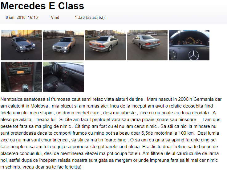 Cel mai emoționant anunţ pentru vânzarea unei maşini pe 999.md