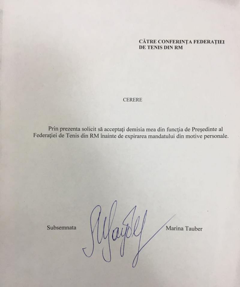 Марина Таубер подала в отставку с поста председателя Федерации тенниса РМ