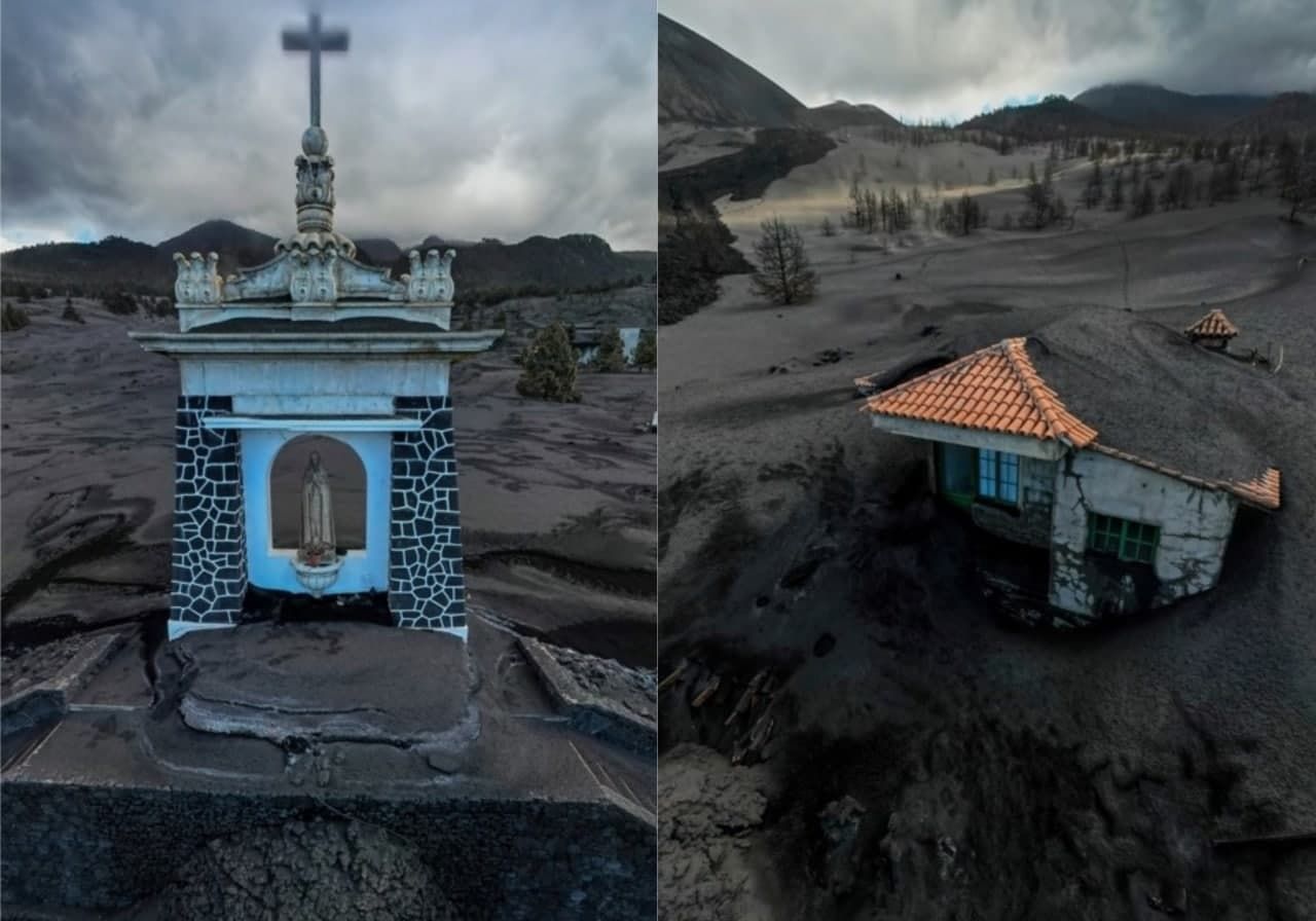 На острове Пальма после извержения вулкана улицы очищают от тонн пепла