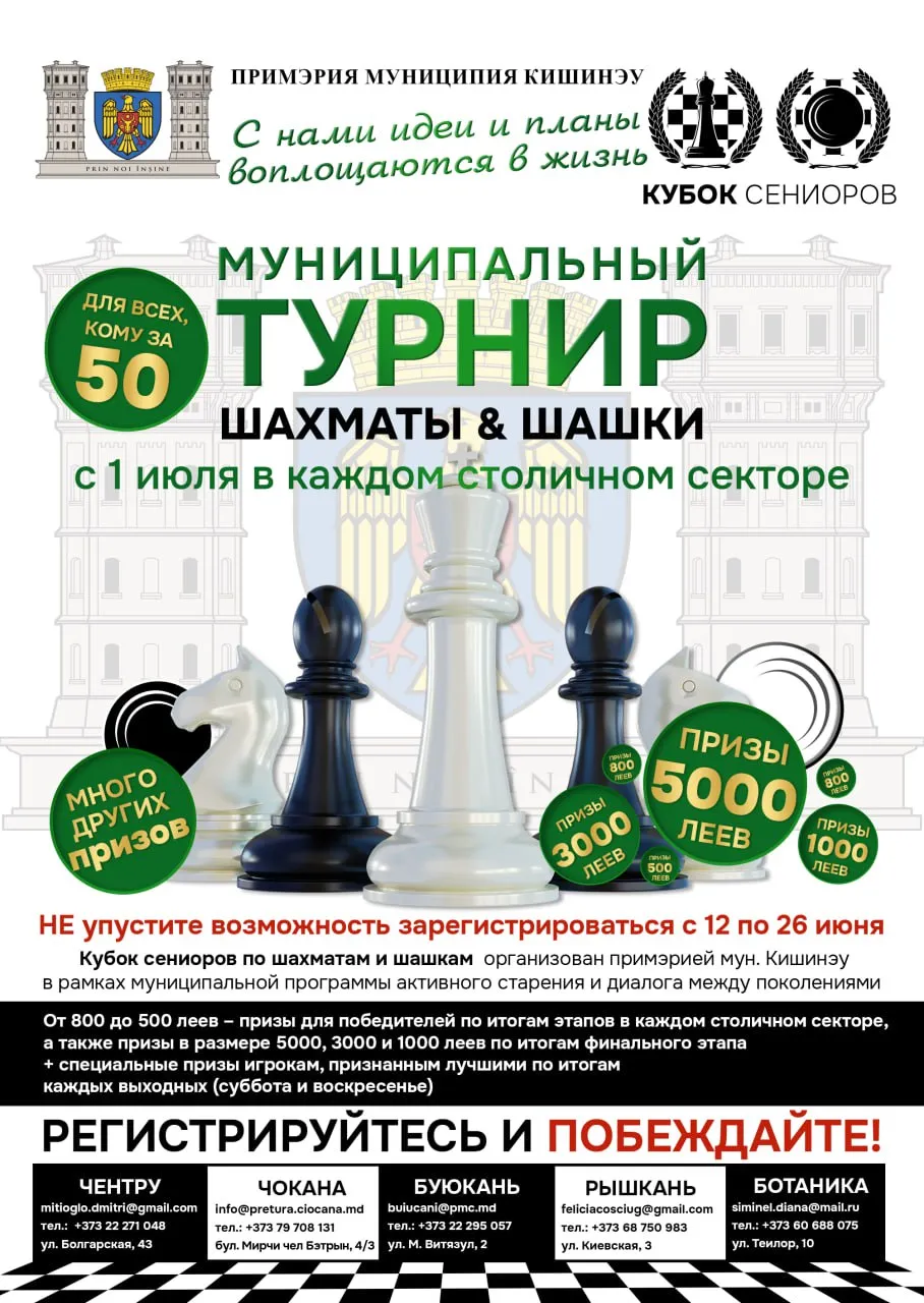 Любителей шахмат приглашают на турнир в Кишиневе: приз - от 500 до 5000 леев