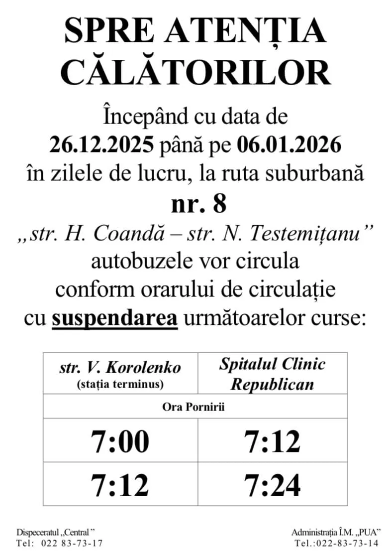 Orarul mai multor rute de autobuz va fi modificat în perioada vacanței de iarnă a elevilor
