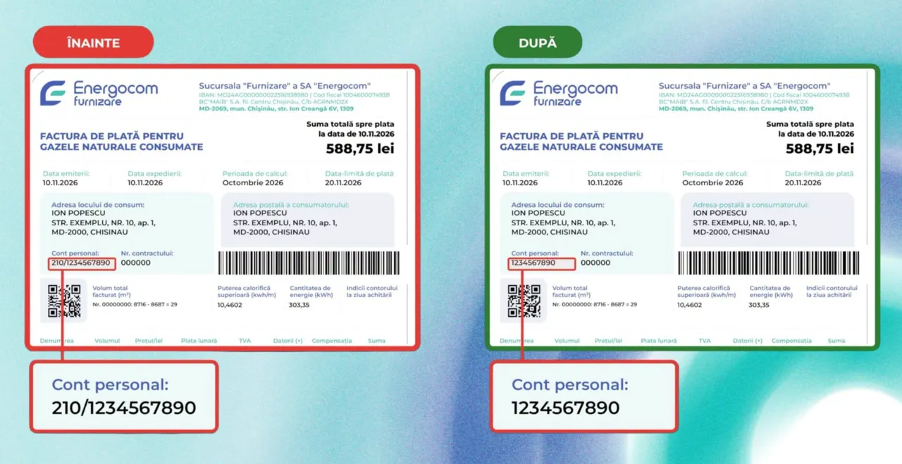 Energocom: De la 1 noiembrie se va modifica codul de identificare pentru plata facturilor pentru gaz
