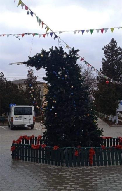 Новогодняя ель надломилась из-за ветра в селе Томай