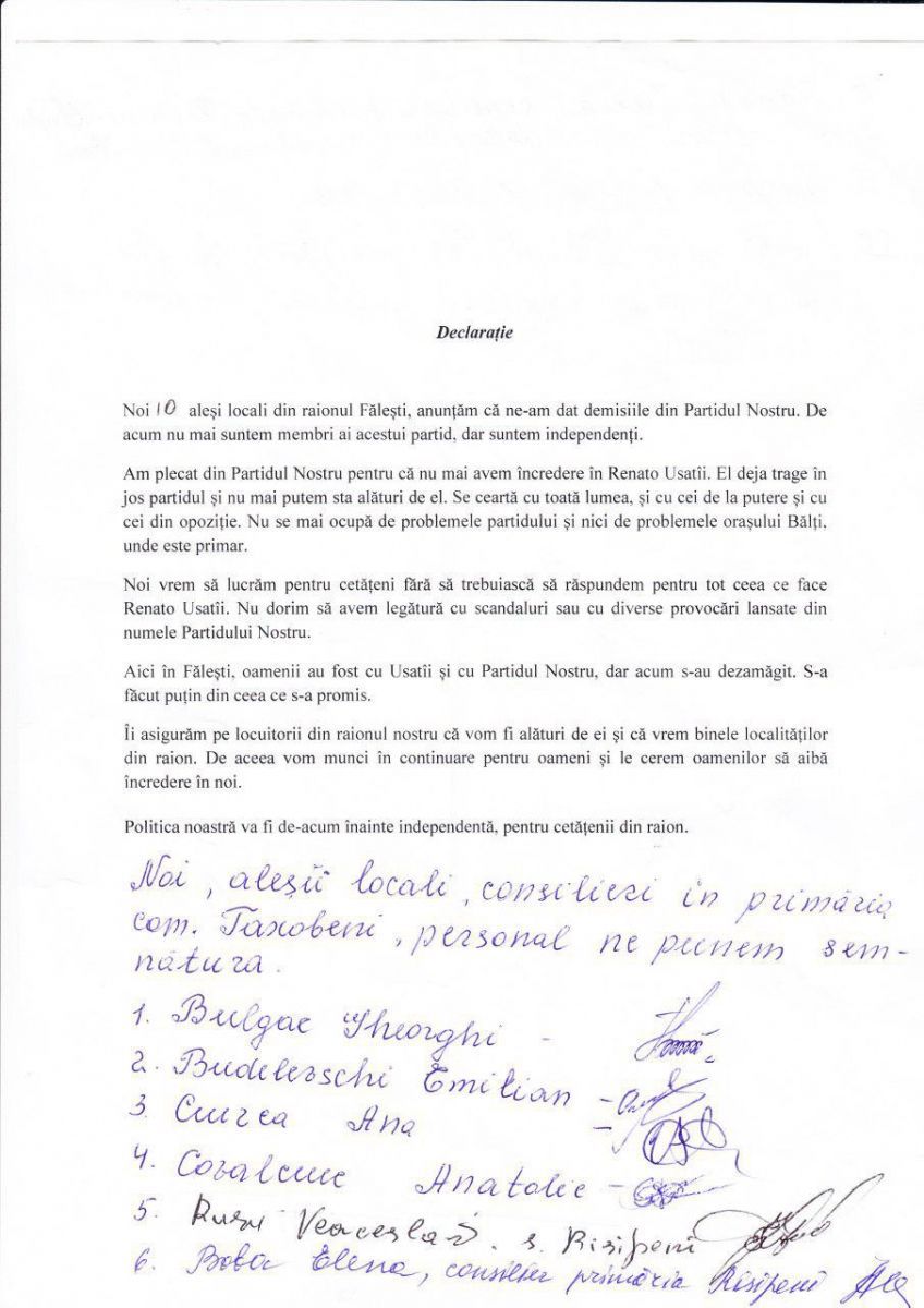 Continuă plecările din Partidul lui Usatîi