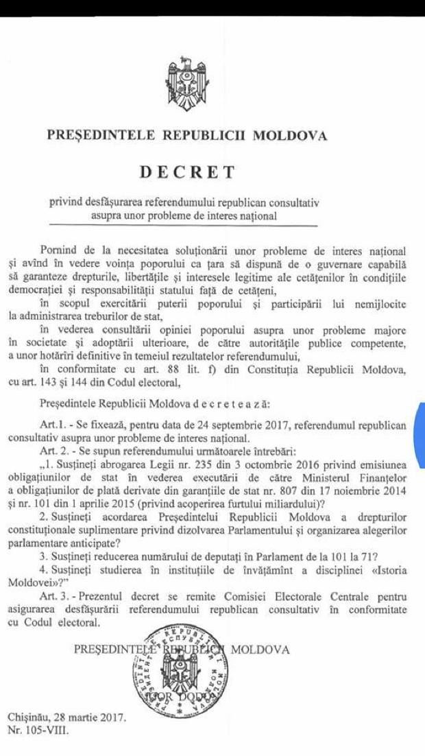 Каким вопросам посвящен сентябрьский референдум Додона