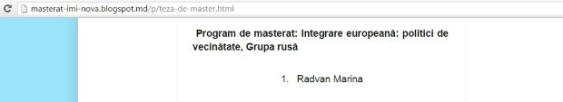 Marina Radvan, care optează pentru integrarea în Uniunea Vamală, a absolvit masteratul în domeniul ”Integrare Europeană”