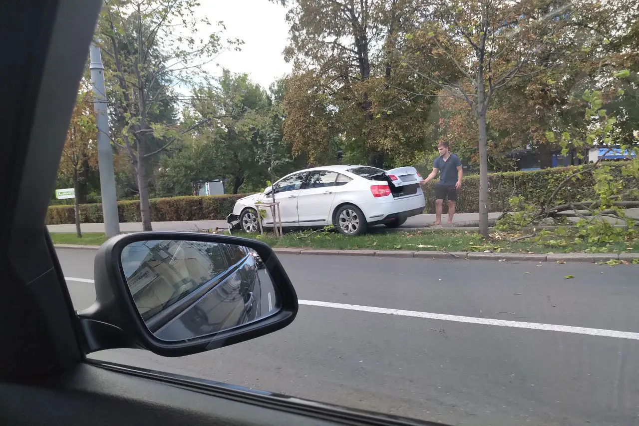 ДТП в Кишиневе: Водитель снес несколько деревьев и дорожный знак