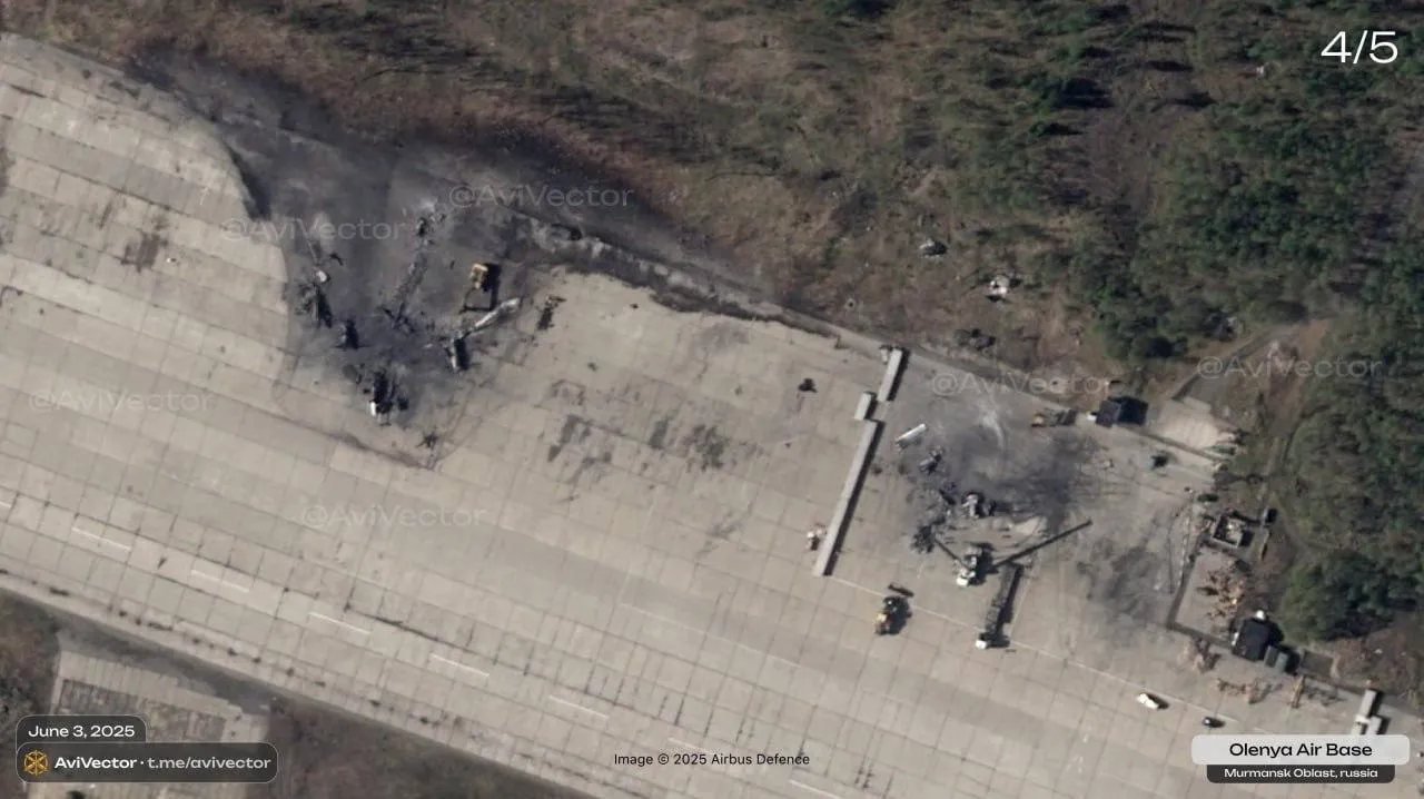 Imaginile din satelit ale aerodromului Olenia, publicate: Pe ele se văd patru bombardiere Tu-95 distruse