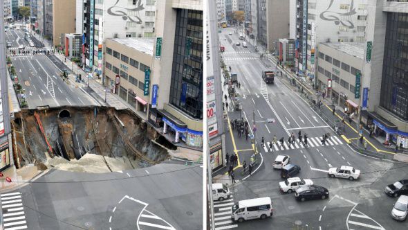 Cum se lucrează în Japonia: Un crater uriaș, reparat în doar 2 zile