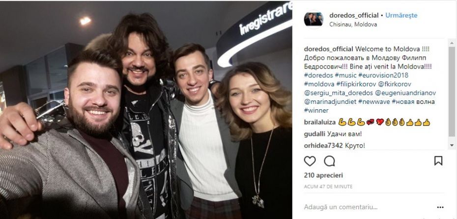 „Bine ați venit la Moldova”. Filip Kirkorov va susține trupa DoReDos în finala Eurovision Moldova 2018
