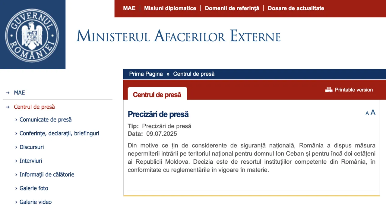 MAE al României a confirmat decizia privind interdicția de intrare în Schengen pentru Ion Ceban