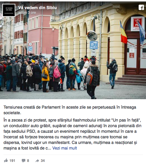 Incident la protestul mut de la Sibiu. O mașină a trecut printre oameni
