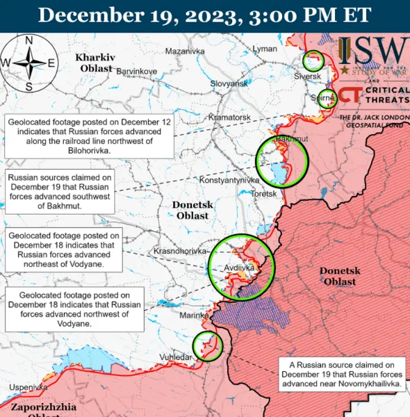 ISW: ВС РФ продвинулись на пяти направлениях фронта