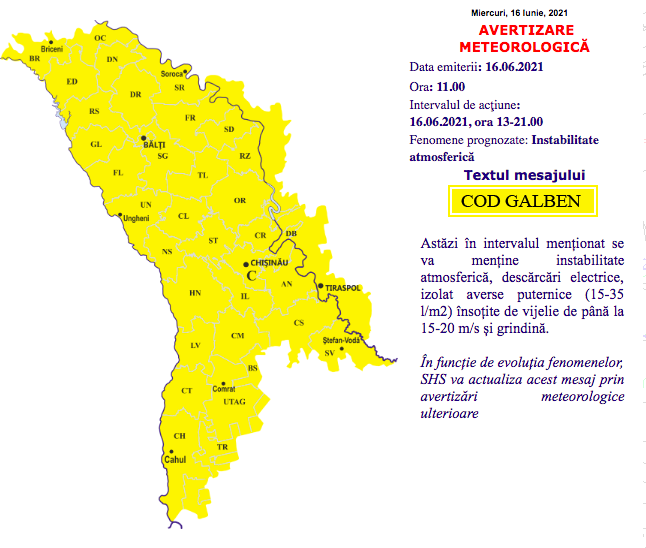 Синоптики предупреждают: в Молдове вновь ожидаются ливни с грозами, шквалы и град