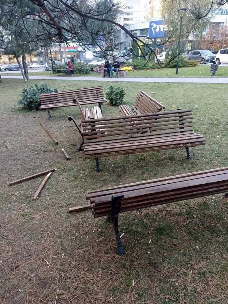 На Чеканах неизвестные перевернули скамейки на аллее