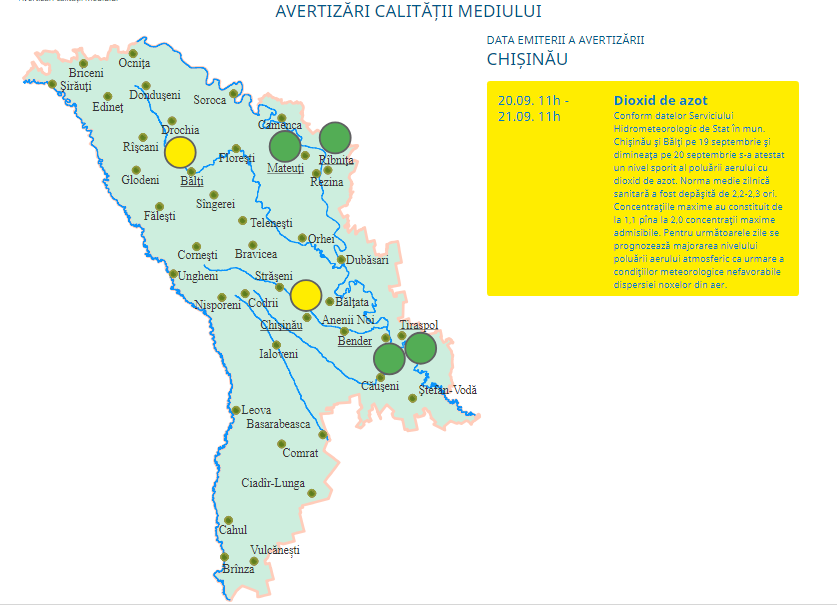 В Бельцах и Кишиневе объявлен желтый уровень опасности в связи с загрязнением воздуха
