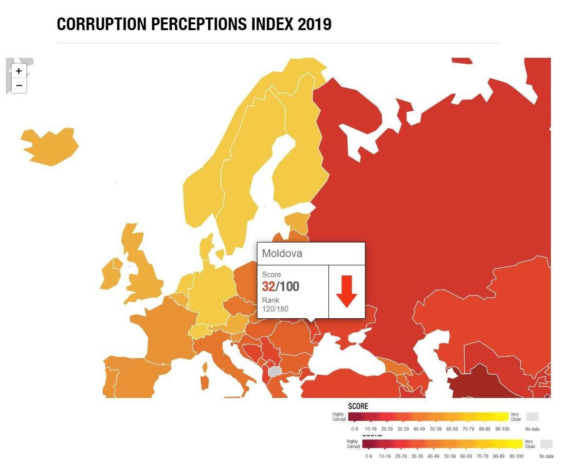 Молдова опустилась в рейтинге Индекса восприятия коррупции