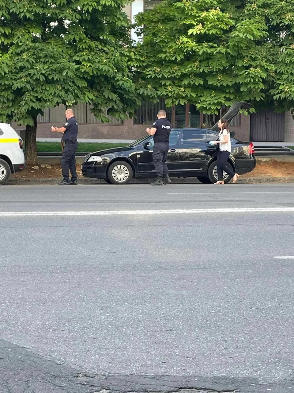 В Кишиневе полицейские-джентльмены помогли автоледи заменить колесо