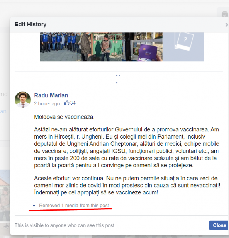 Раду Мариан удалил из Сети фото с мужчиной, вакцинированным "на обочине"