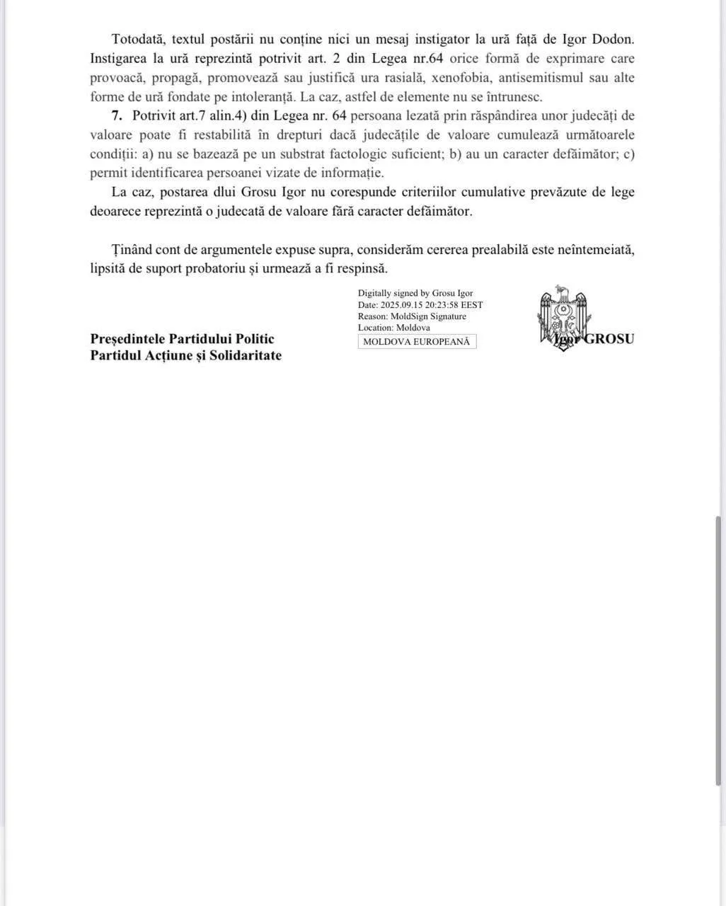 Dodon îl dă în judecată pe Grosu: Cer dezmințirea declarațiilor privind datoria Transnistriei