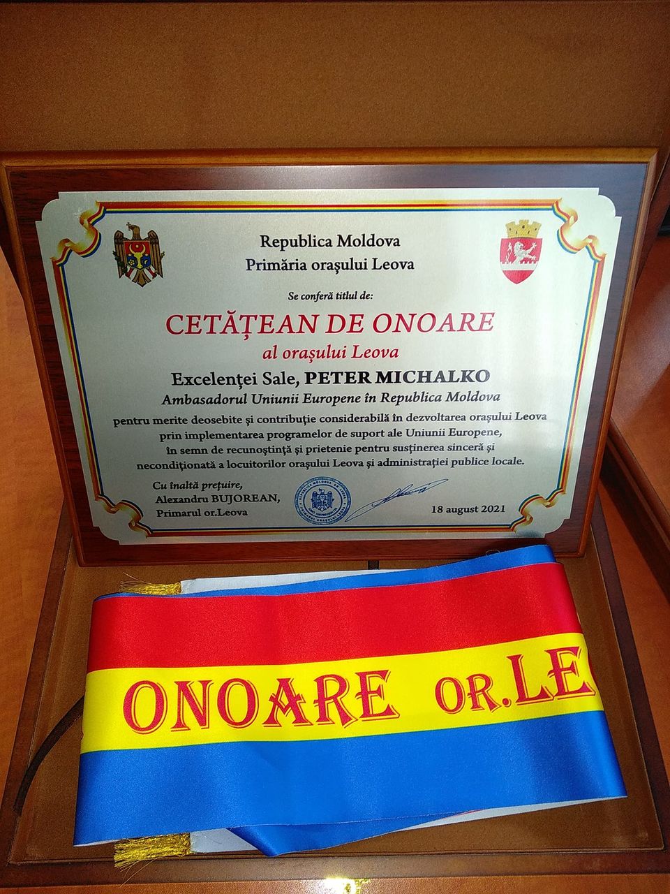 Петер Михалко стал почетным гражданином города Леова
