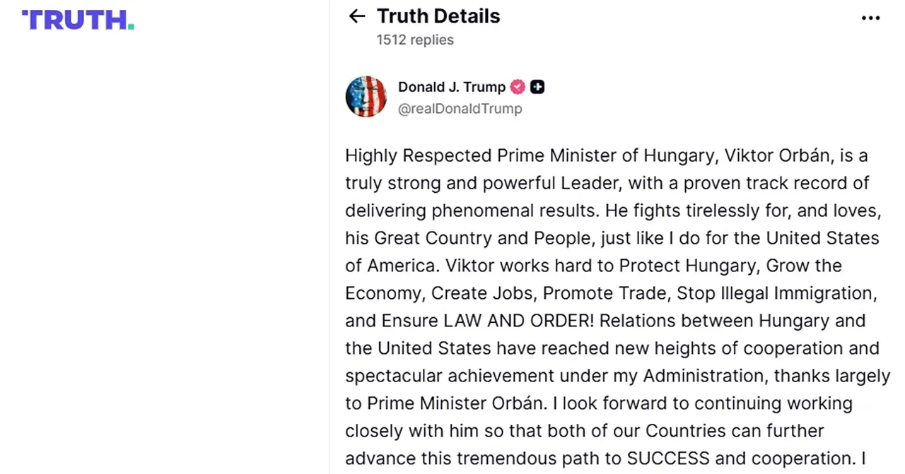 Трамп выразил поддержку Орбану на предстоящих выборах в Венгрии