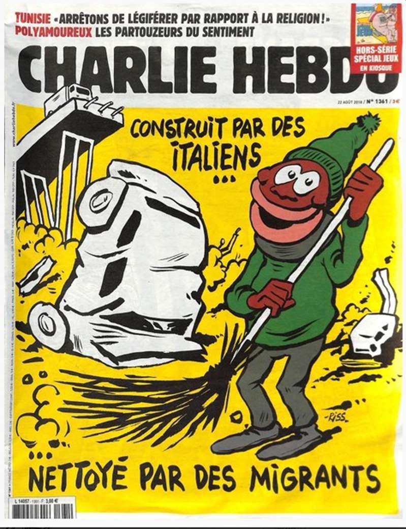 Charlie Hebdo опубликовал сатирический шарж, посвященный обвалу моста Моранди