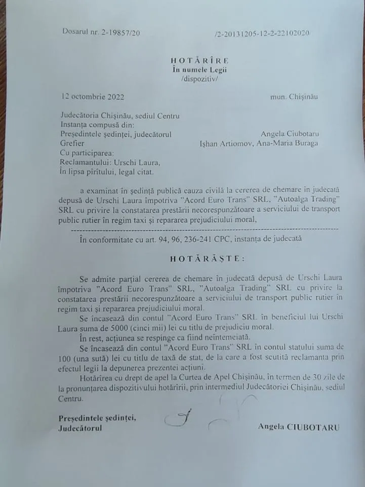 В Кишиневе оштрафовали таксопарк за отказ водителя говорить по-румынски
