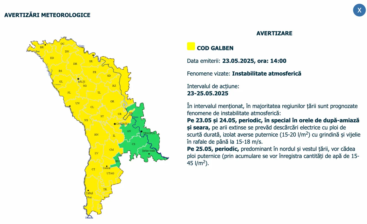 Avertizare meteo anunțată în Moldova: Se așteaptă furtuni, averse și vânt puternic cu rafale