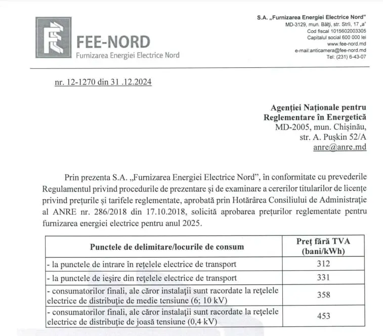 Tariful la energia electrică ar putea fi majorat în Moldova