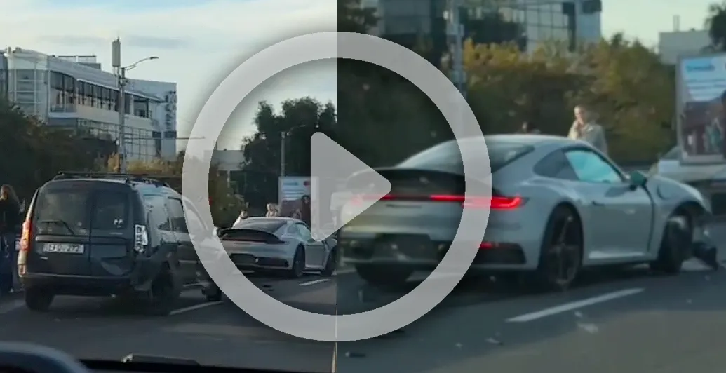 Accident pe viaduct în Capitală: Un Porsche 911, avariat