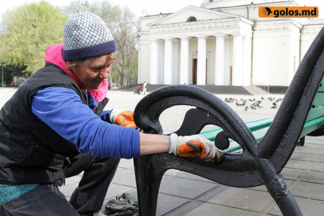 В парках столицы проводится покраска скамеек