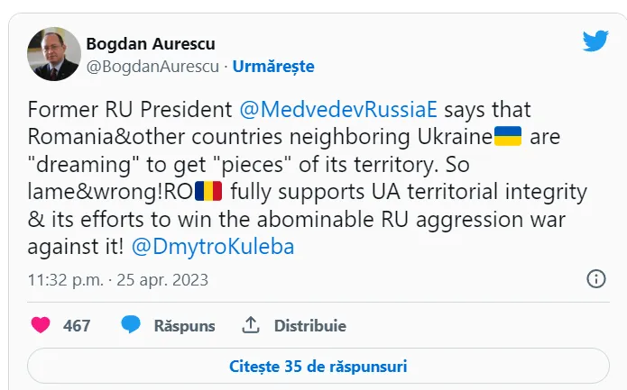Ауреску ответил Медведеву на слова о "тихом разделе" Украины: Возмутительно