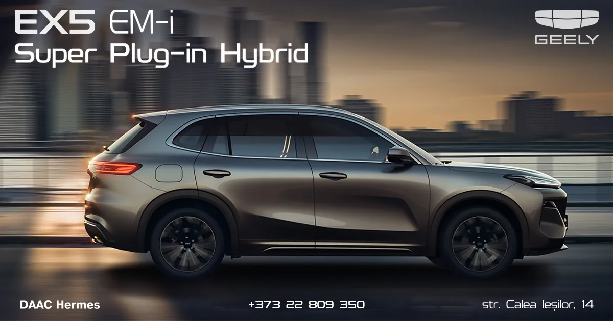 Geely EX5 EM-i Super Plug-in Hybrid a ajuns în Moldova și este disponibil pentru test-drive
