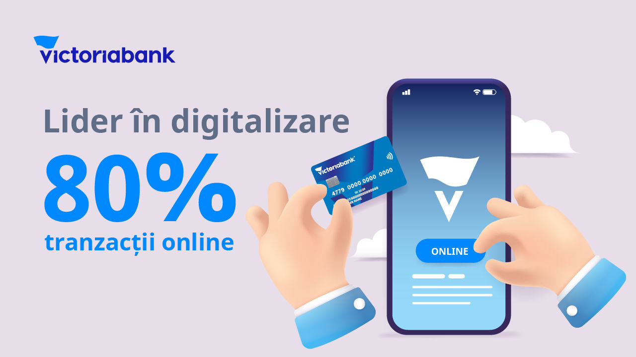 Victoriabank укрепляет digital позиции: уже 80% транзакций в режиме онлайн