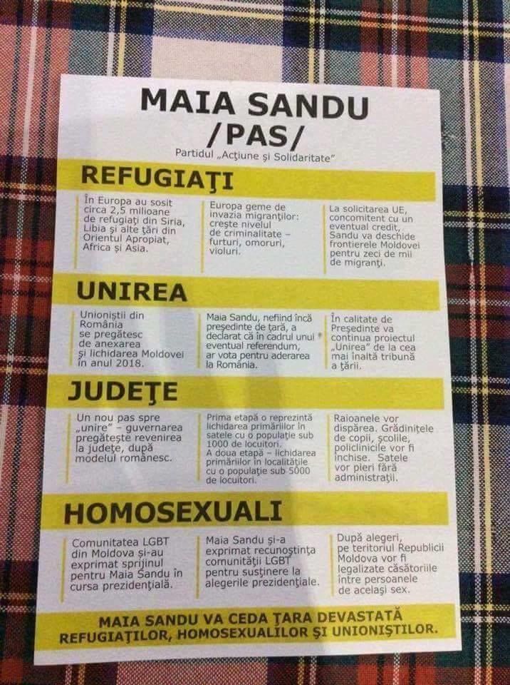 Pliante cu mesaje false despre Maia Sandu sunt împărțite printre studenți